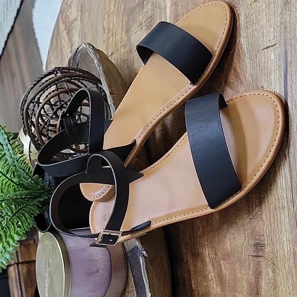Black Strappy Flat Sandals